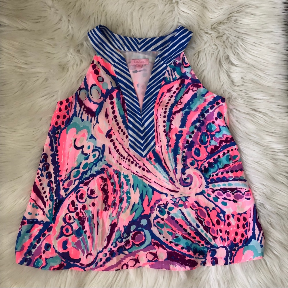 Lilly Pulitzer Achelle Top Colony Coral Print XS